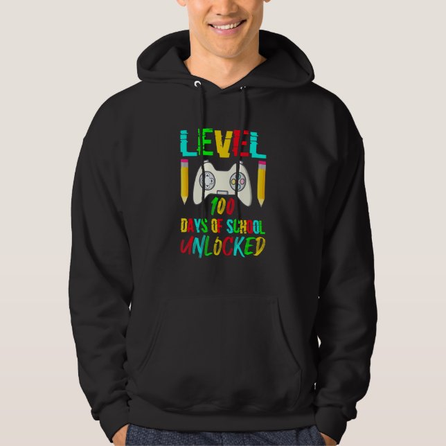 Level 100 Day Of School Unlocked Gaming Gamer Cute Hoodie (Framsida)