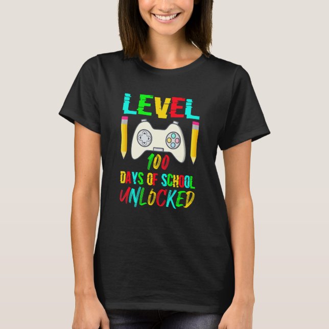 Level 100 Day Of School Unlocked Gaming Gamer Cute T Shirt (Framsida)