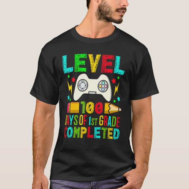 Level 100 Days Of 1st Grade Completed School Gamer T Shirt (Framsida)