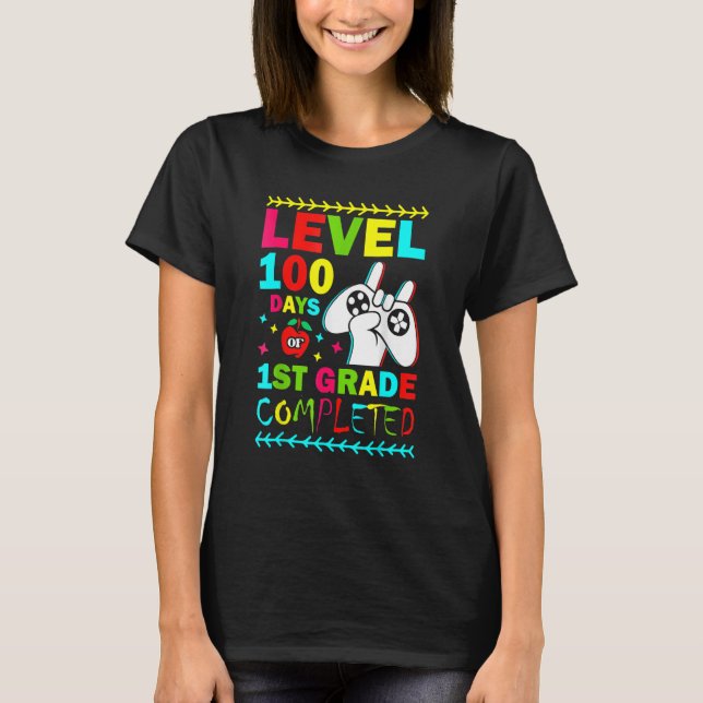 Level 100 Days Of 1st Grade Primary School Game Co T Shirt (Framsida)