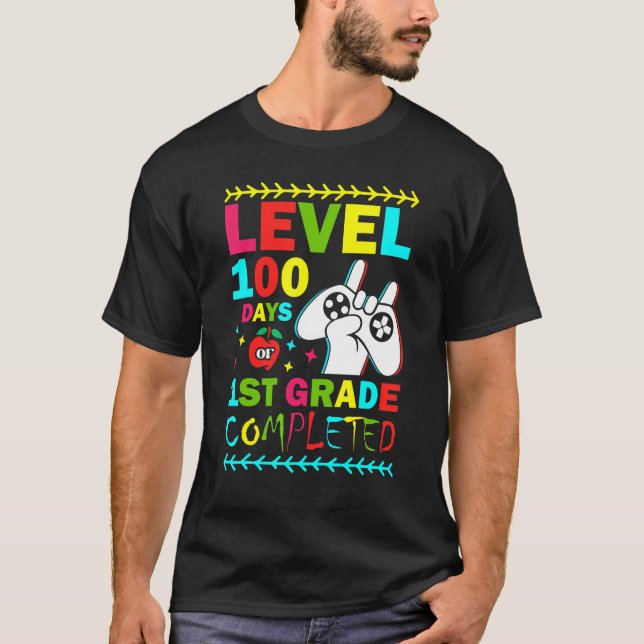 Level 100 Days Of 1st Grade Primary School Game Co T Shirt (Framsida)