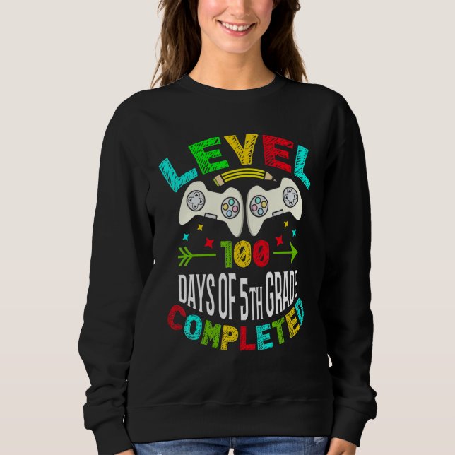 Level 100 Days Of 5th Grade Completed School Gamer T Shirt (Framsida)