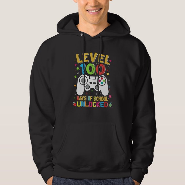 Level 100 Days Of School Unlocked Gamer 100th Day  Hoodie (Framsida)