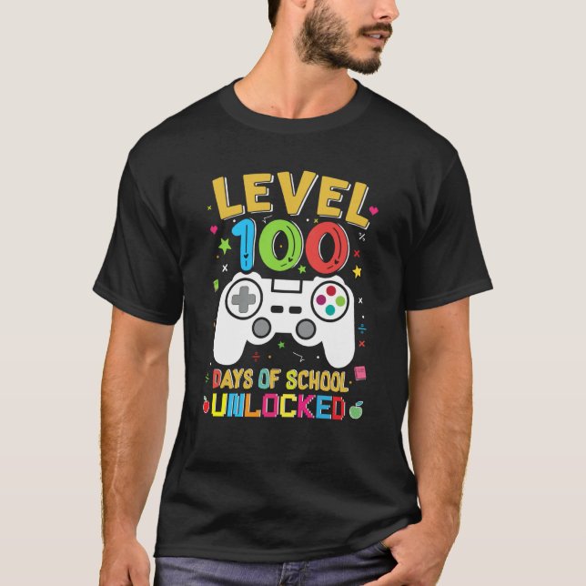Level 100 Days Of School Unlocked Gamer 100th Day  T Shirt (Framsida)