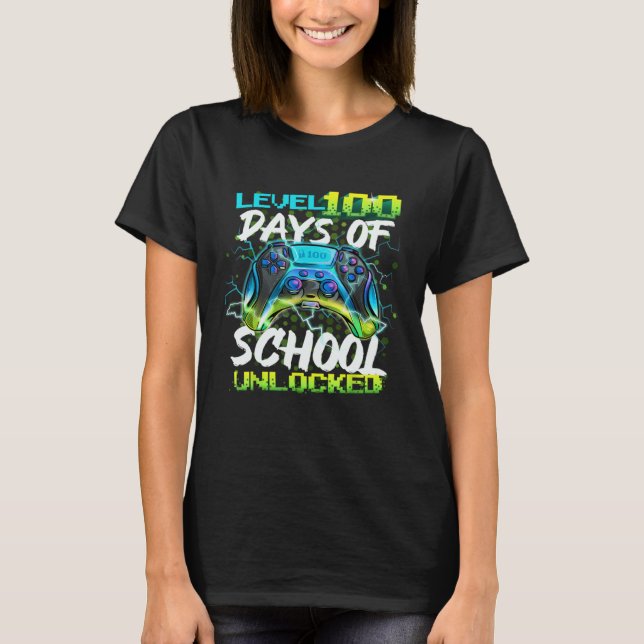 Level 100 Days Of School Unlocked Gamer Boy Girl V T Shirt (Framsida)