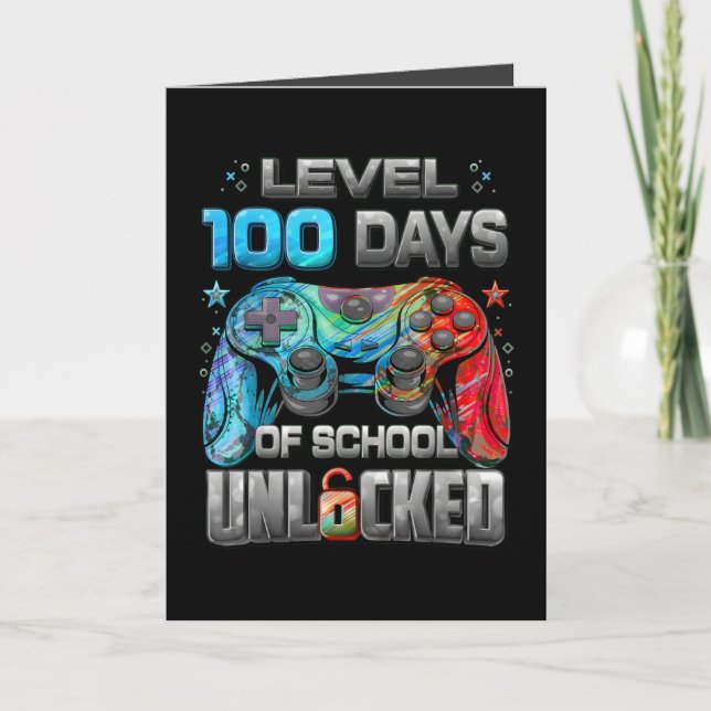 Level 100 Days of School Unlocked Gamer Style Kort (Framsida)