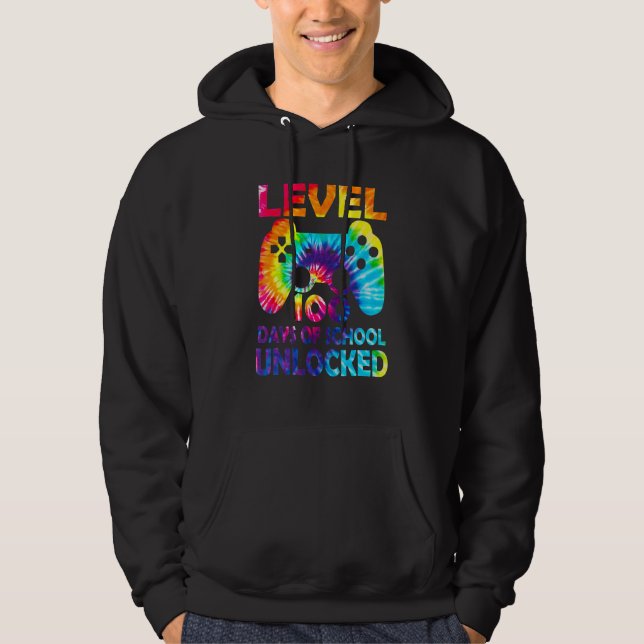 Level 100 Days Of School Unlocked Gamer Video Game Hoodie (Framsida)
