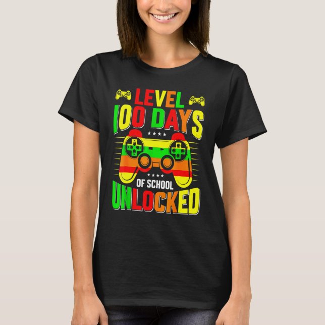 Level 100 Days Of School Unlocked Gamer Video Game T Shirt (Framsida)