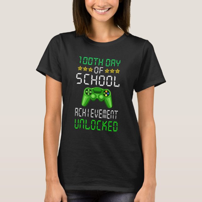 Level 100 Days Of School Unlocked Gamer Video Game T Shirt (Framsida)