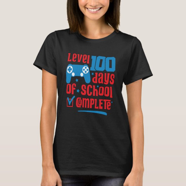 Level 100 Days Of School Unlocked Gamer Video Game T Shirt (Framsida)