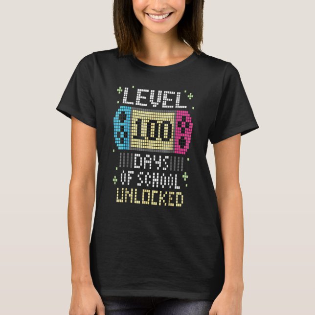 Level 100 Days Of School Unlocked Gamer Video Game T Shirt (Framsida)