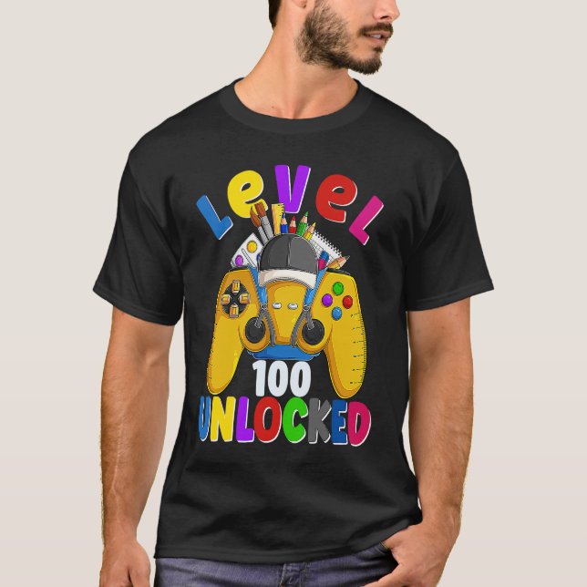 Level 100 Days Of School Unlocked Gamer Video Game T Shirt (Framsida)