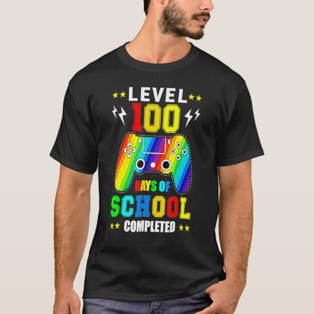 Level 100 Days Of School Unlocked Gamer Video Game T Shirt (Framsida)