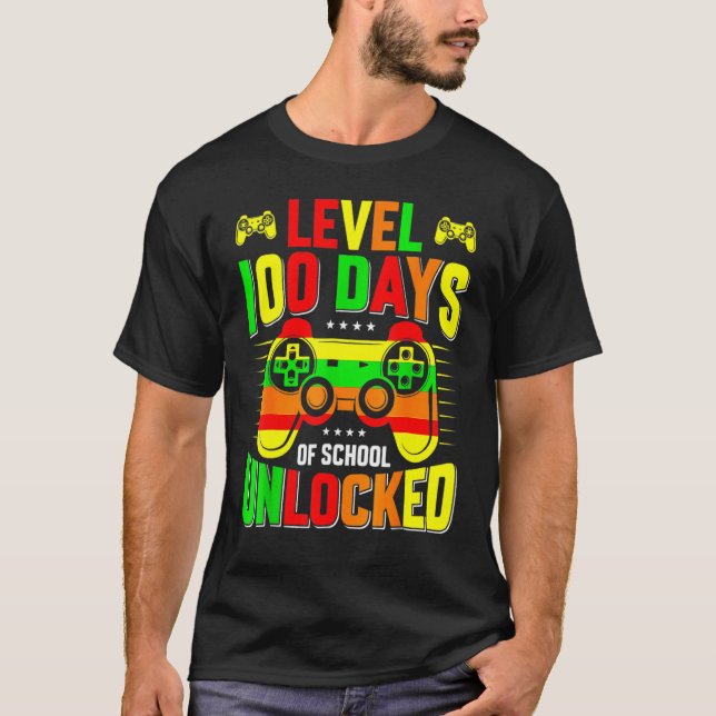 Level 100 Days Of School Unlocked Gamer Video Game T Shirt (Framsida)