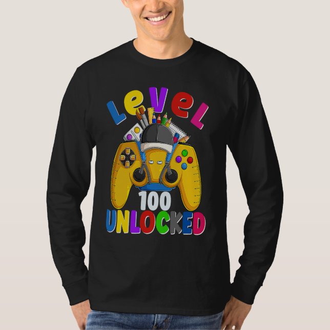 Level 100 Days Of School Unlocked Gamer Video Game T Shirt (Framsida)