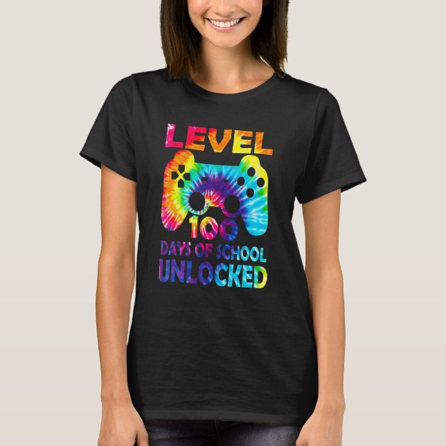 Level 100 Days Of School Unlocked Gamer Video Game T Shirt (Framsida)