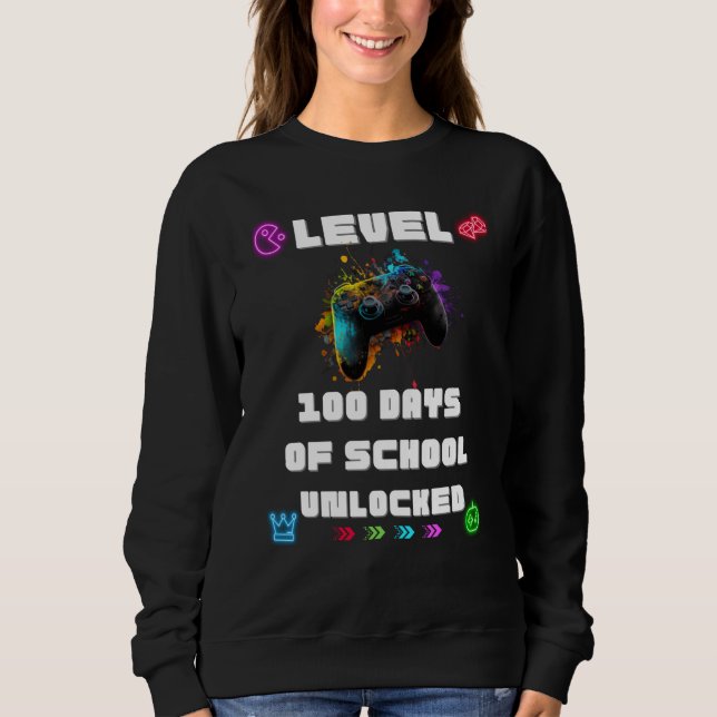Level 100 Days Of School Unlocked Gamer Video vide T Shirt (Framsida)