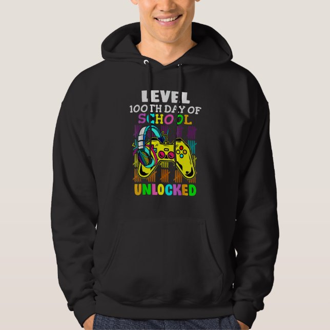 Level 100 Days Of School Unlocked Gaming Shirts, V Hoodie (Framsida)