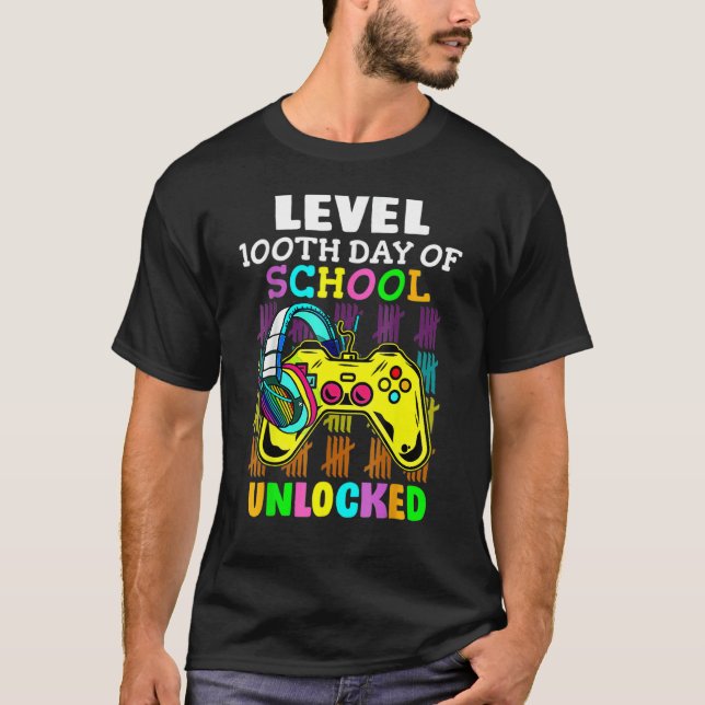 Level 100 Days Of School Unlocked Gaming Shirts, V T Shirt (Framsida)