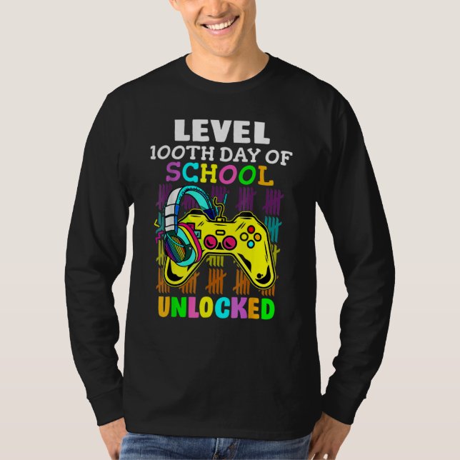 Level 100 Days Of School Unlocked Gaming Shirts, V T Shirt (Framsida)