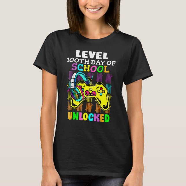 Level 100 Days Of School Unlocked Gaming Shirts, V T Shirt (Framsida)