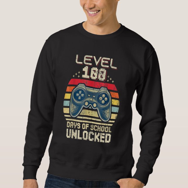 Level 100 Days Of School Unlocked Retro Video Game Lång Ärmad Tröja (Framsida)