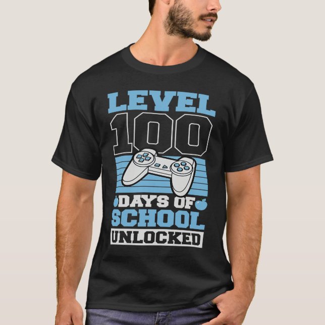 Level 100 Days Of School Unlocked Video Games Game T Shirt (Framsida)