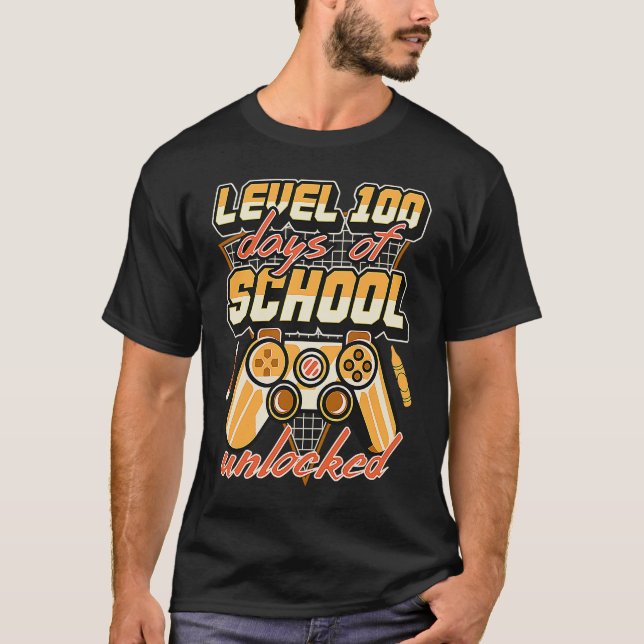 Level 100 Days Of School Unlocked Video Games Kind T Shirt (Framsida)