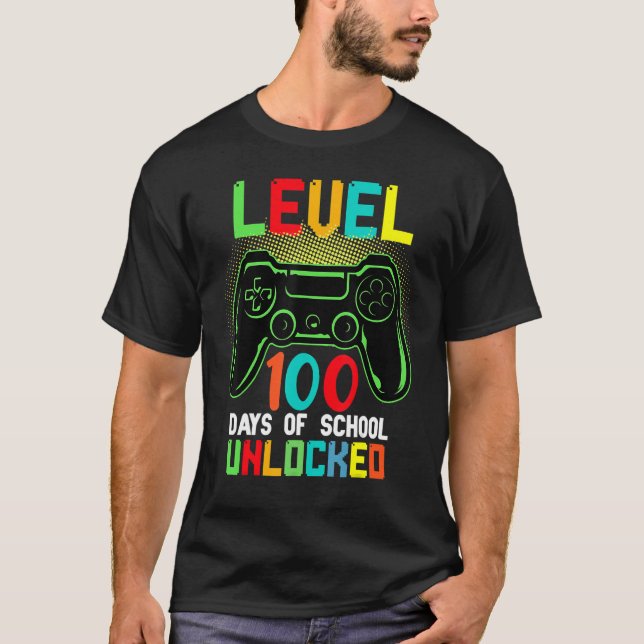 LEVEL 100 DAYS OF SCHOOL Video Game Teachers Stude T Shirt (Framsida)