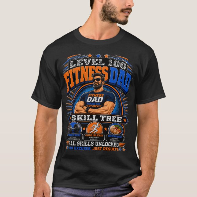 Level 100 Fitness Pappa Tröja – Skill Tree Gym Pap (Framsida)