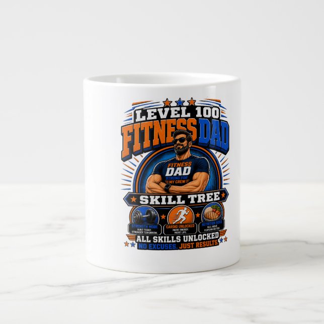Level 100 Fitness Pappa Tröja – Skill Tree Gym Pap Jumbo Mugg (Framsidan)
