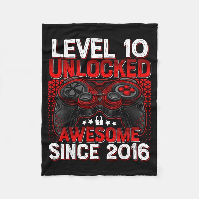 Level 10 Unlocked 10 Year Old Boys 10th Birthday B Fleecefilt (Framsidan)