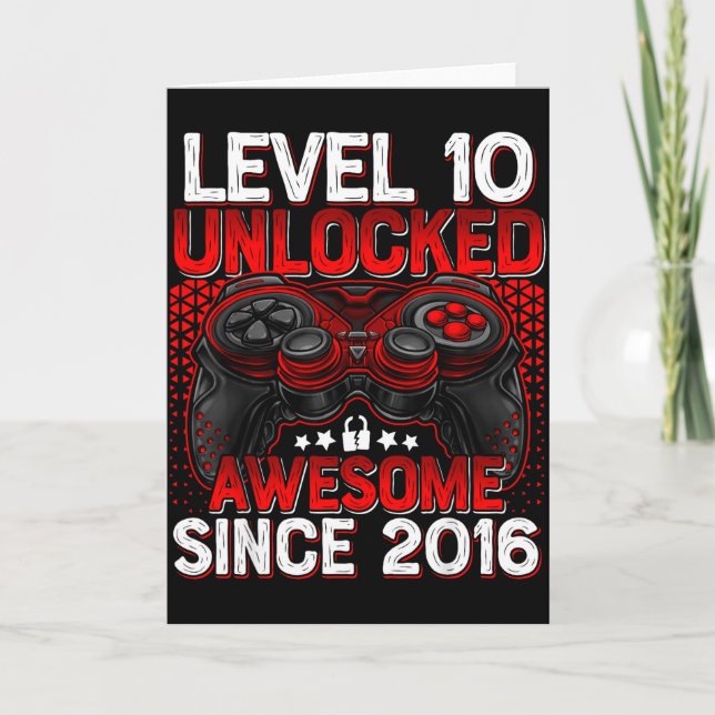 Level 10 Unlocked 10 Year Old Boys 10th Birthday B Kort (Framsida)