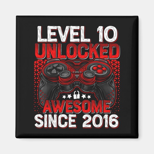 Level 10 Unlocked 10 Year Old Boys 10th Birthday B Magnet (Framsidan)