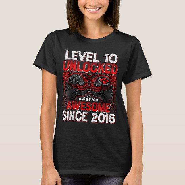 Level 10 Unlocked 10 Year Old Boys 10th Birthday B T Shirt (Framsida)
