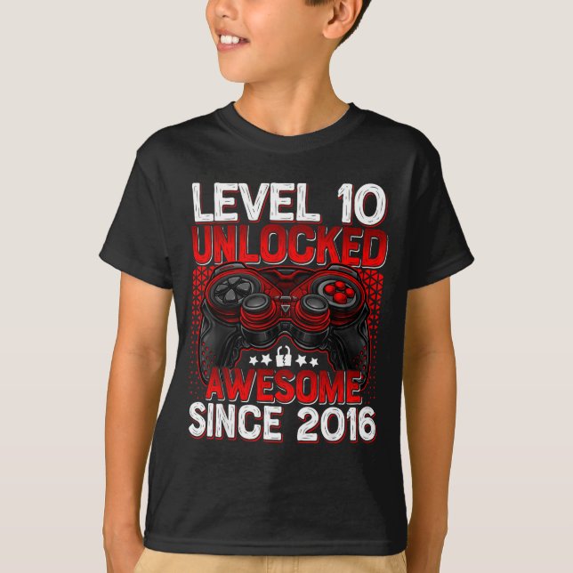 Level 10 Unlocked 10 Year Old Boys 10th Birthday B T Shirt (Framsida)