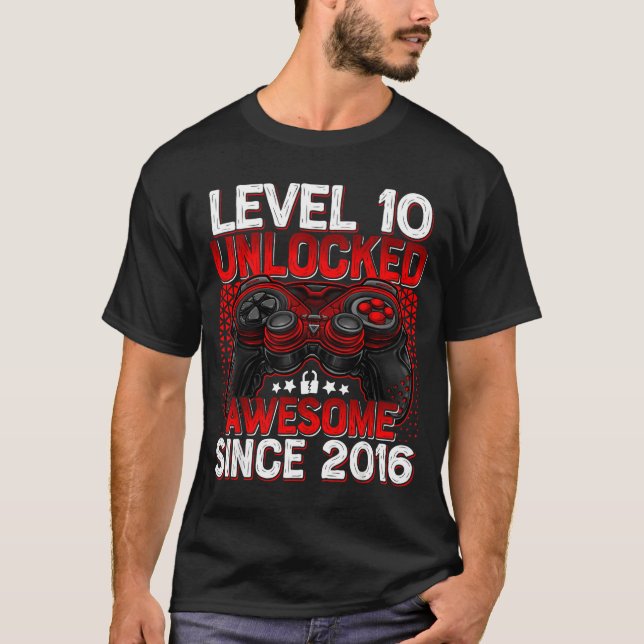 Level 10 Unlocked 10 Year Old Boys 10th Birthday B T Shirt (Framsida)