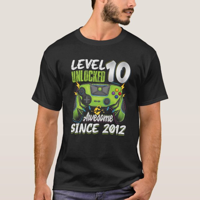 Level 10 Unlocked Awesome 2012 10Th Birthday Boy V T Shirt (Framsida)