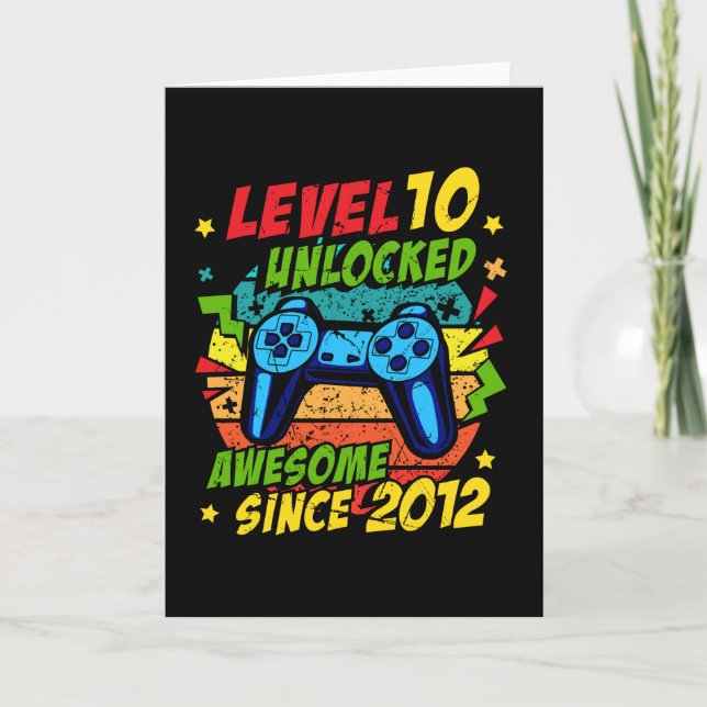 Level 10 Unlocked Awesome 2012 Game 10th Birthday Kort (Framsida)