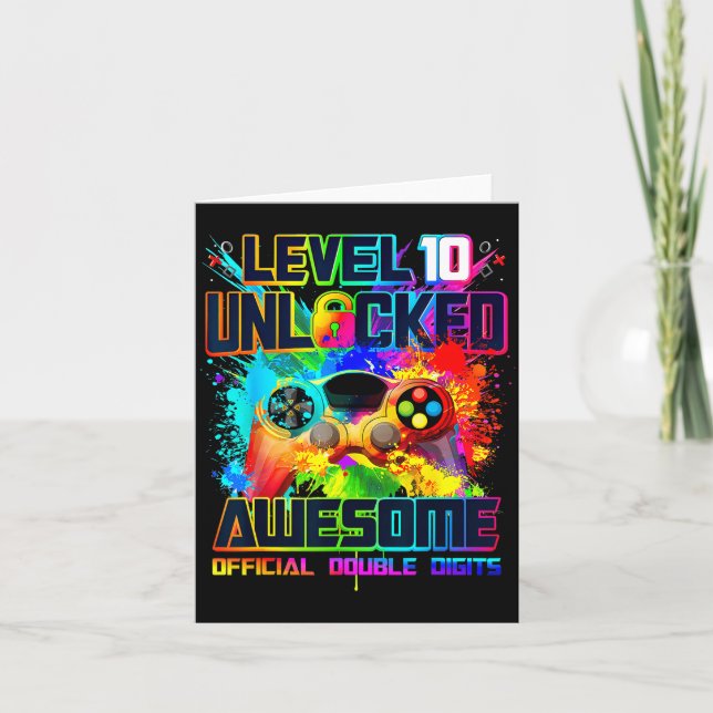 Level 10 Unlocked Awesome Gaming Birthday Boy 10th Kort (Framsida)