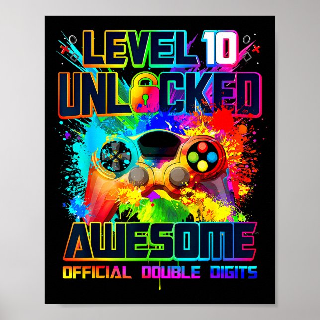 Level 10 Unlocked Awesome Gaming Birthday Boy 10th Poster (Framsidan)