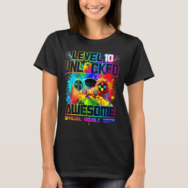 Level 10 Unlocked Awesome Gaming Birthday Boy 10th T Shirt (Framsida)