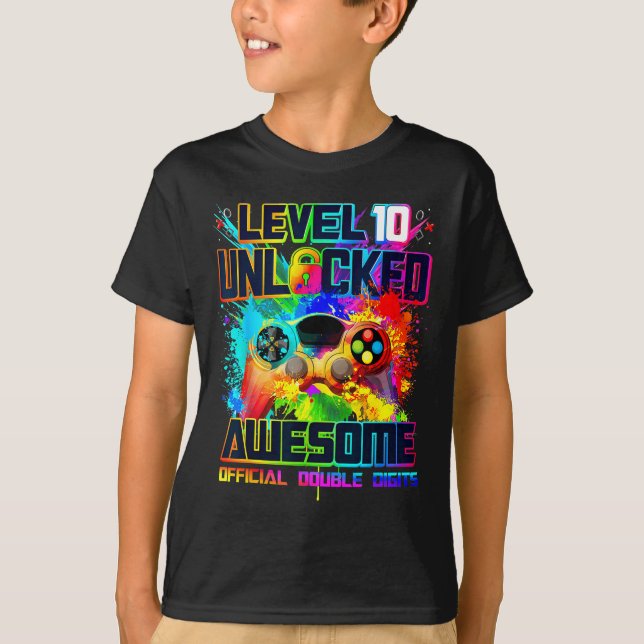 Level 10 Unlocked Awesome Gaming Birthday Boy 10th T Shirt (Framsida)