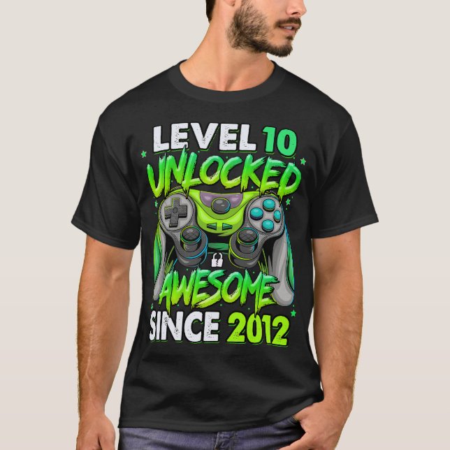 Level 10 Unlocked Awesome Since 2012 10th Birthday T Shirt (Framsida)