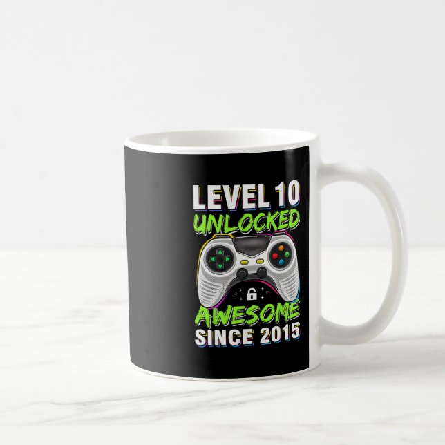 Level 10 Unlocked Awesome Since 2015 10th Birthday Kaffemugg (Höger)