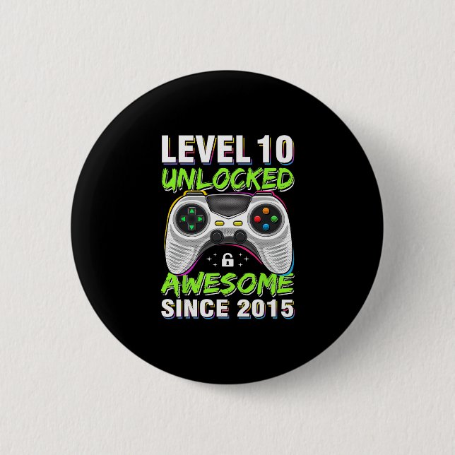 Level 10 Unlocked Awesome Since 2015 10th Birthday Knapp (Framsida)