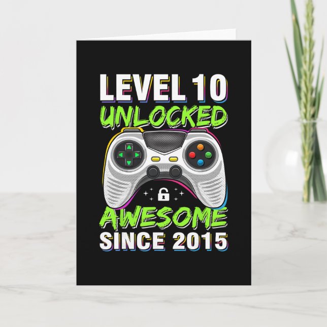 Level 10 Unlocked Awesome Since 2015 10th Birthday Kort (Framsida)