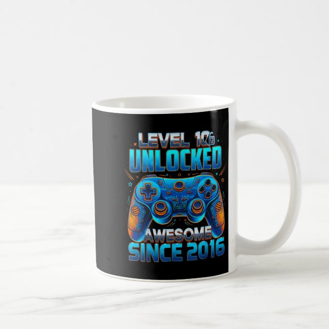 Level 10 Unlocked Awesome Since 2016 10th Birthday Kaffemugg (Höger)