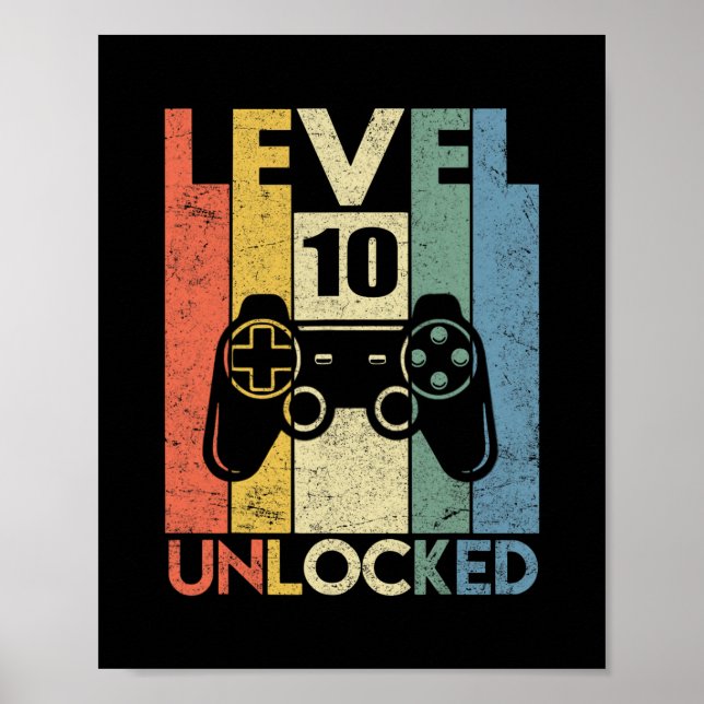 Level 10 Unlocked Funny Video Gamer 10th Birthday  Poster (Framsidan)