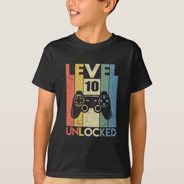 Level 10 Unlocked Funny Video Gamer 10th Birthday  T Shirt (Framsida)